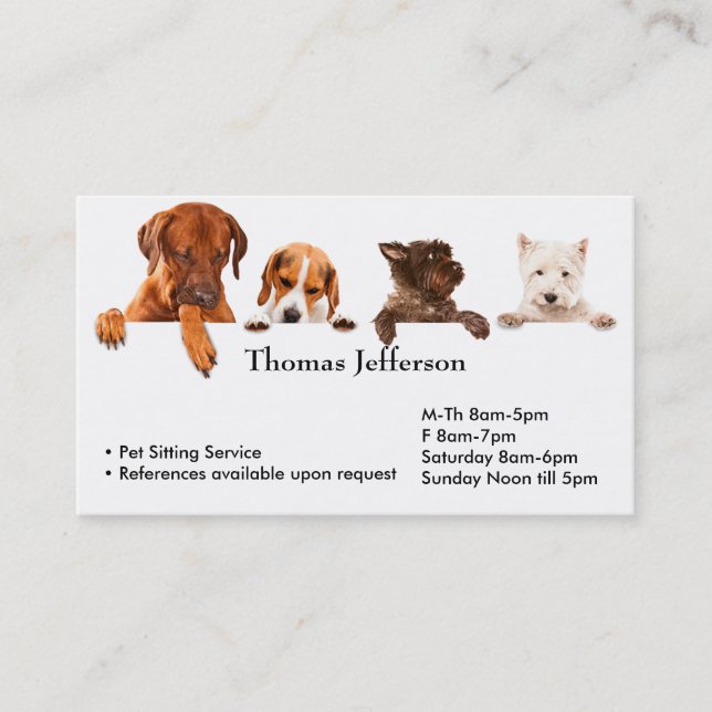 Fidelidade Cartão de visita de Serviço de Pet Sitting (Frente)