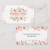 Cartão de Visita Floral em Aquarela Rosa Bege