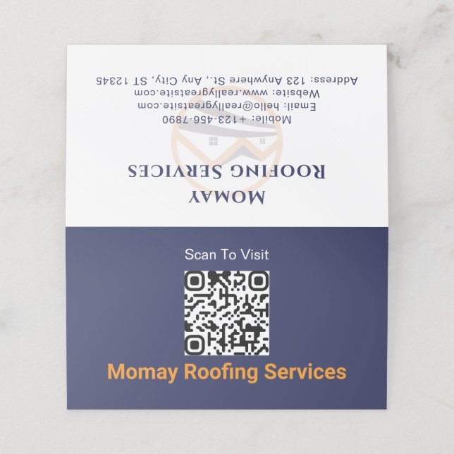 Fidelidade Cartão QR Code de Contratante de Telhados Azul Dou (Exterior/Desdobrado)