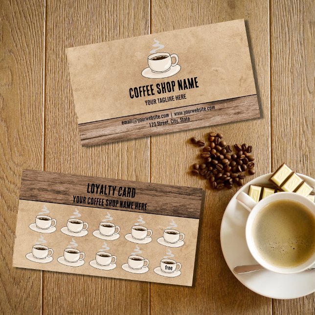 Fidelidade Cute Rustic Cafe Coffee Compra o Cartão de Lealdad (Criador carregado)