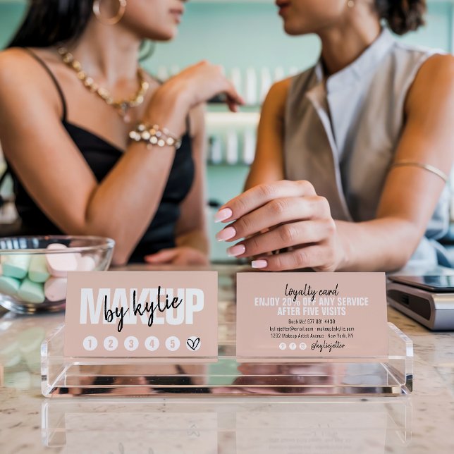 Fidelidade Escrita pingue-pongue do ponch do cartão de fideli (Makeup artist loyalty card punch script blush pink)
