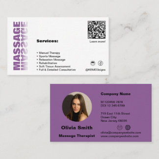 Fidelidade Trendy White & Purple Massage Cartão de visita
