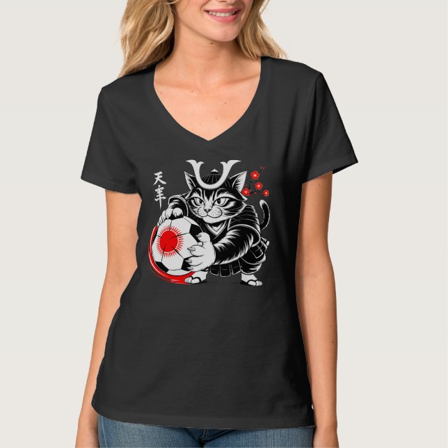 Fierce Samurai Cat Soccer T-shirt for Women (Frente)