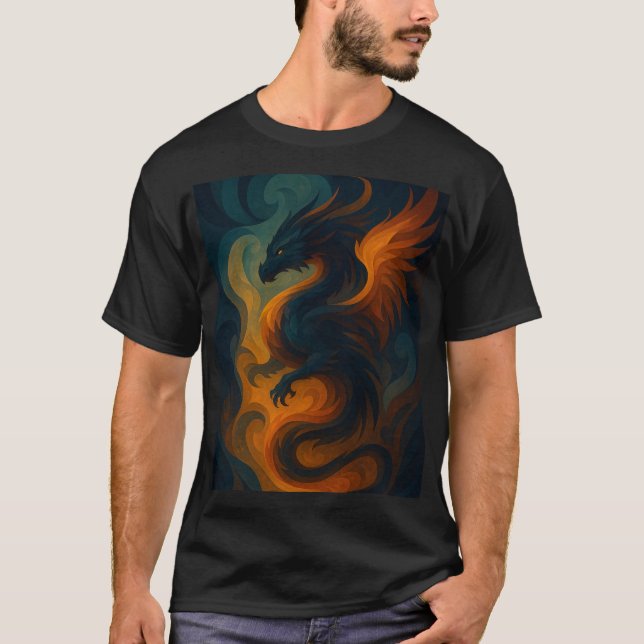 Fiery Dragon Abstrato Art - Fantasy Beast T-Shirt (Frente)