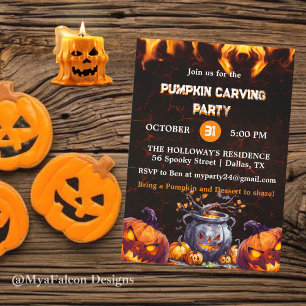 Fiery Halloween Pumpkin Carving Convite de festas