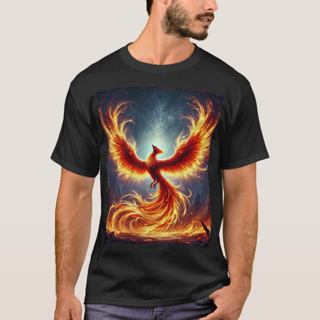 Fiery Phoenix Mythical Art T-Shirt  (Frente)