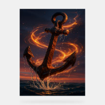 Fiery Rustic Anchor – Nautical Fantasy Wall Art