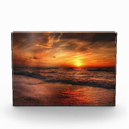 Fiery Sunset Ocean Waves