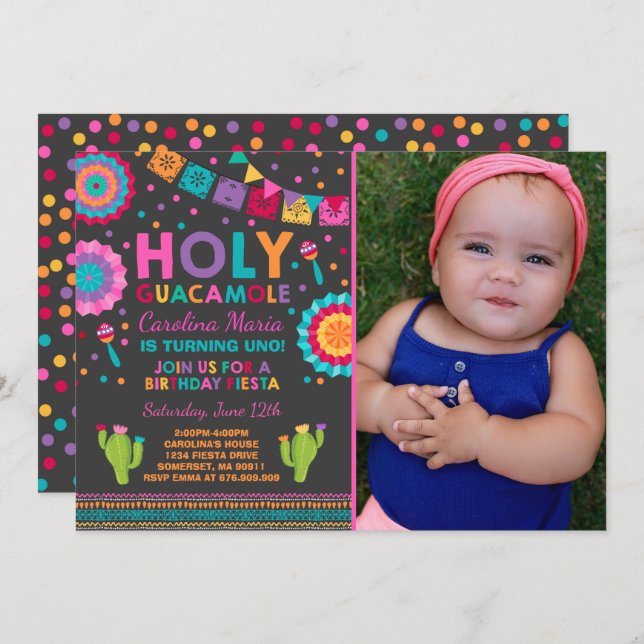Fiesta Birthday - Convite à Santa Festa Guacamole (Frente/Verso)