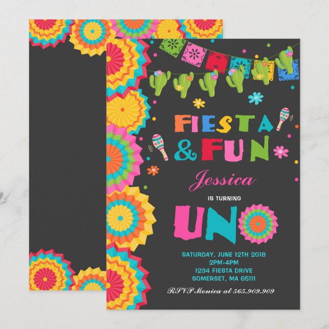 Fiesta Birthday Convite Fiesta Divertimento Transf (Frente/Verso)