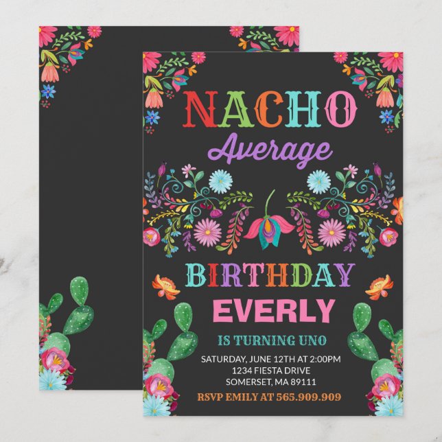 Fiesta Birthday - Convite para Nacho - Partido Méd (Frente/Verso)