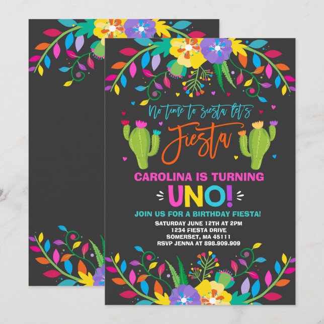 Fiesta Birthday - Convite para o Aniversário Mexic (Frente/Verso)