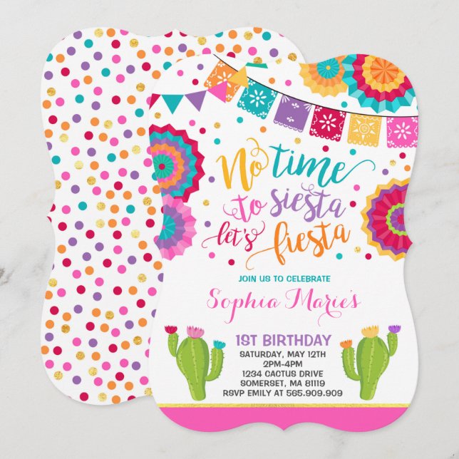 Fiesta Birthday - Convite para o Aniversário Mexic (Frente/Verso)