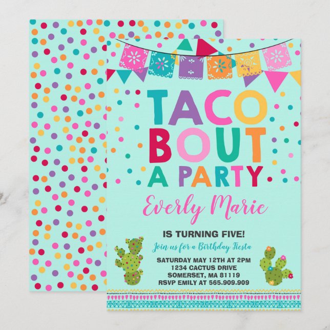 Fiesta Birthday - Convite Taco Para Festa (Frente/Verso)