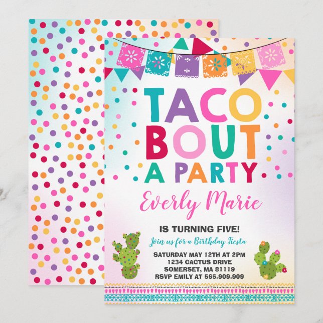 Fiesta Birthday - Convite Taco Para Festa (Frente/Verso)