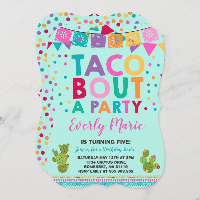 Fiesta Birthday - Convite Taco Para Festa (Frente/Verso)