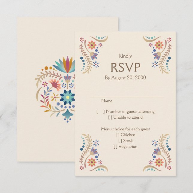 Fiesta Boho Wedding Quinceañera RSVP (Frente/Verso)