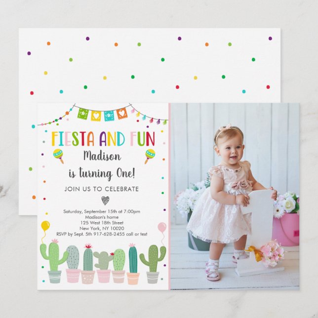 Fiesta Cactus Primeiro Convite De Aniversário (Frente/Verso)