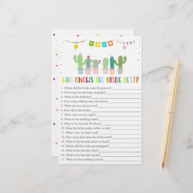 Fiesta Cactus Que Conhece O Melhor Jogo Da Noiva (Frente/Verso In Situ)
