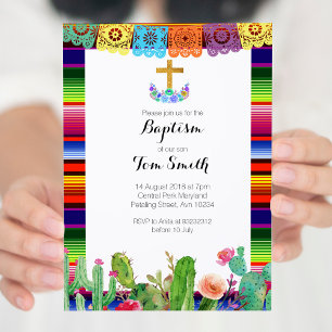 Fiesta Floral Baptism Christening Cartão de Convit