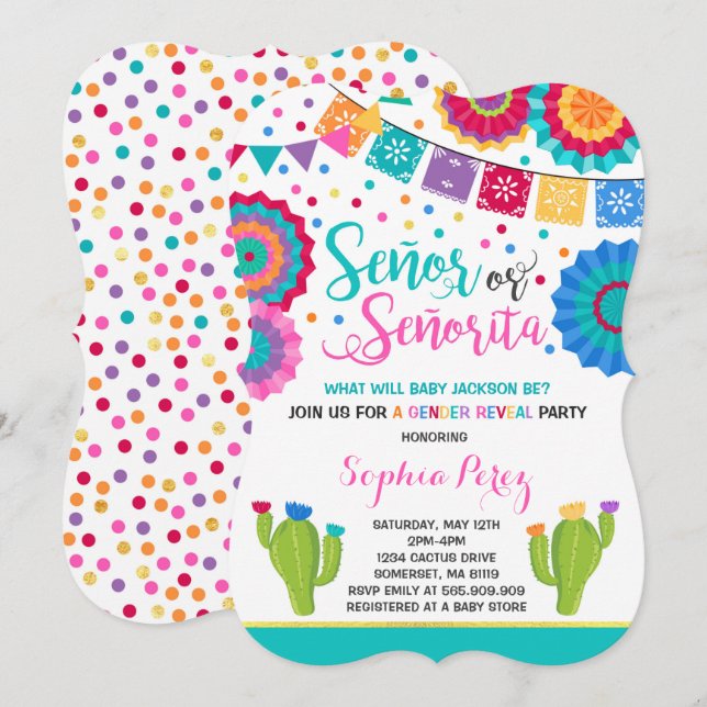Fiesta Gênero Revela Convite Señor Ou Señorita (Frente/Verso)