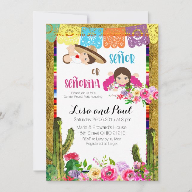 Fiesta Gênero Revele Convite Señor Ou Señorita (Frente)