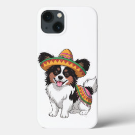 Fiesta Papillon Dog Vestindo Sombrero e Sarape
