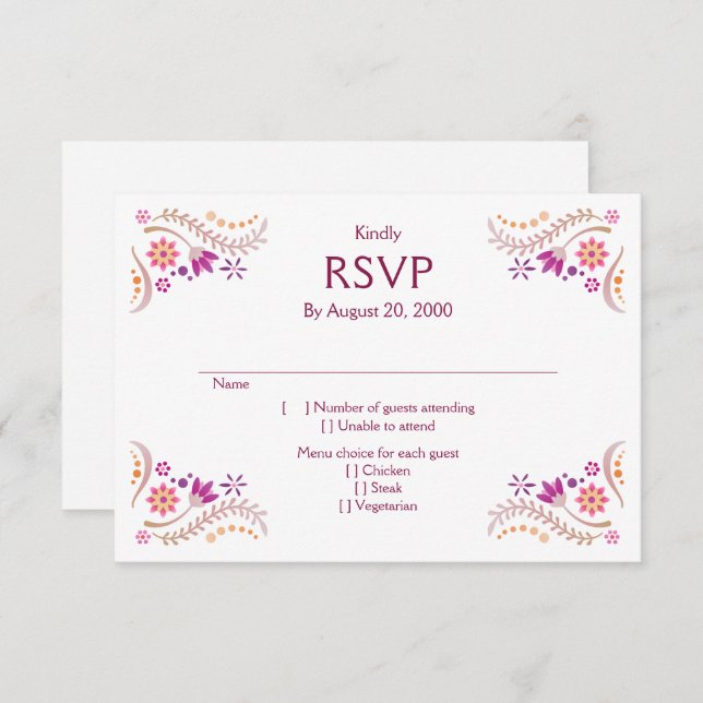 Fiesta Pink Wedding Quinceañera RSVP (Frente/Verso)