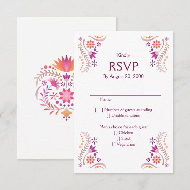 Fiesta Pink Wedding Quinceañera RSVP (Frente/Verso)