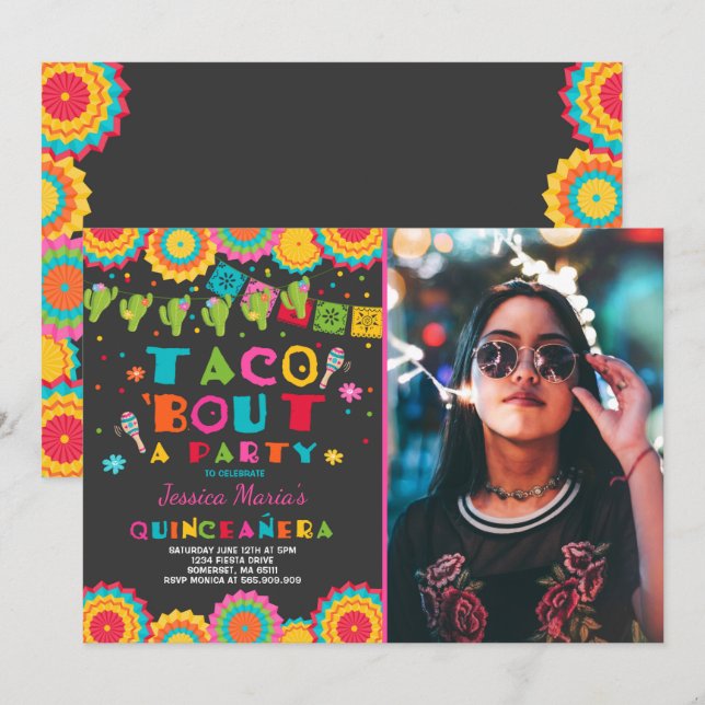 Fiesta Quinceanera Convite Taco Bout Festa (Frente/Verso)