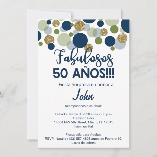 Fiesta sorpresa, convite de aniversário masculino. (Frente)
