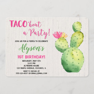 Fiesta taco sobre um convite de aniversariante