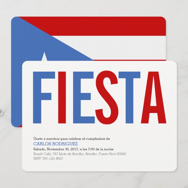 Fiesta: Tradicional: Convite Bandeira de Porto Ric (Frente/Verso)