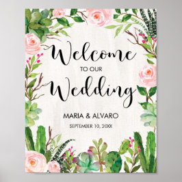 Fiesta Weding Sign Floral Cactus Poster
