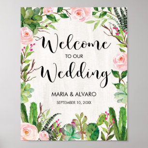 Fiesta Weding Sign Floral Cactus Poster
