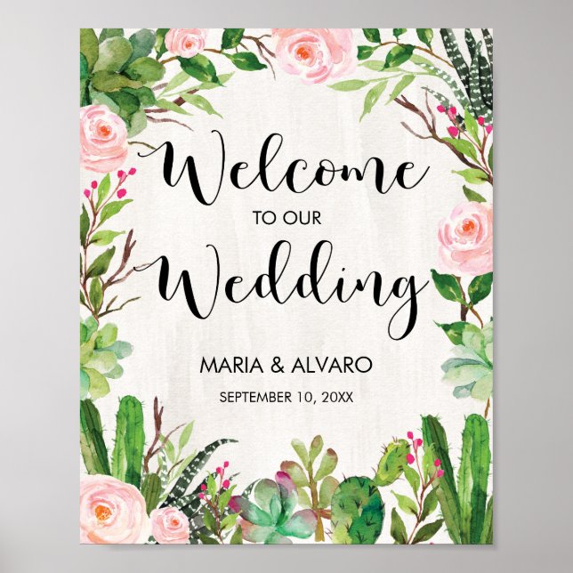 Fiesta Weding Sign Floral Cactus Poster (Frente)