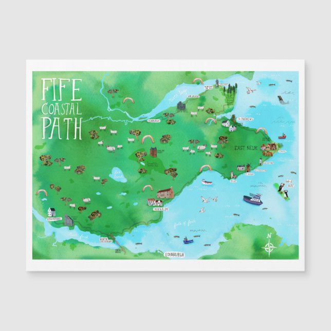 Fife Coastal Path Scotland Illustrated Map Magnet (Frente)