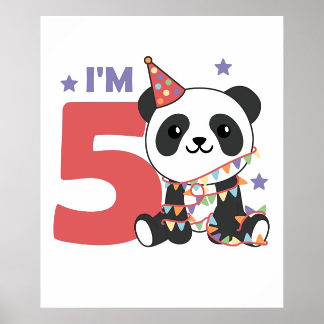 Fifth Birthday Panda For Kids 5 Years Poster (Frente)