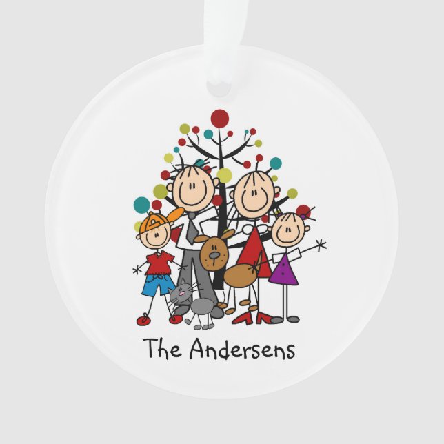 Figura família de 4, ornamento da vara do acrílico (Frente)