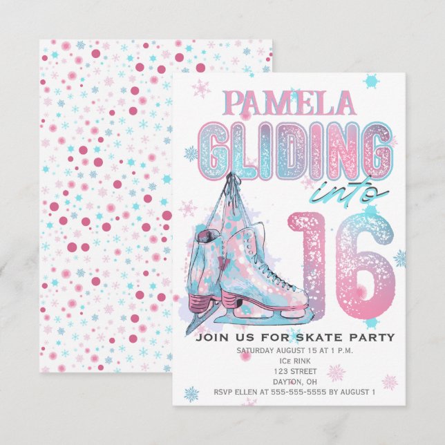 Figura Patinando 16º Convite de aniversário (Frente/Verso)