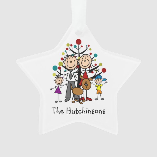 Figura Stick Família de 4, Ornamento acrílico de c (Frente)