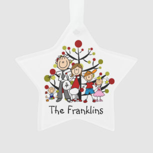 Figura Stick Família de 5 com ornamento acrílico d