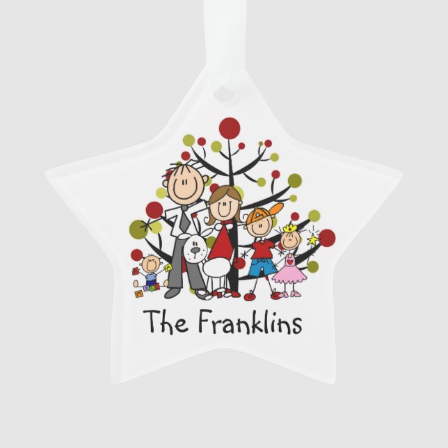 Figura Stick Família de 5 com ornamento acrílico d (Frente)