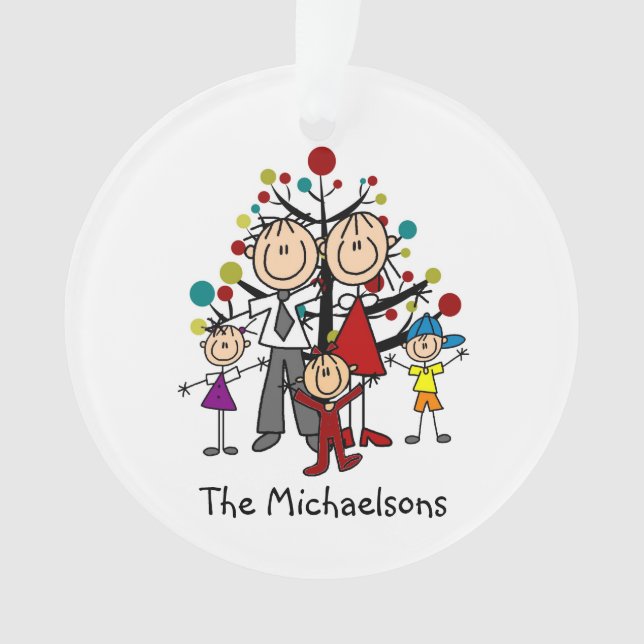 Figura Stick Família de 5 ornamentos acrílicos (Frente)