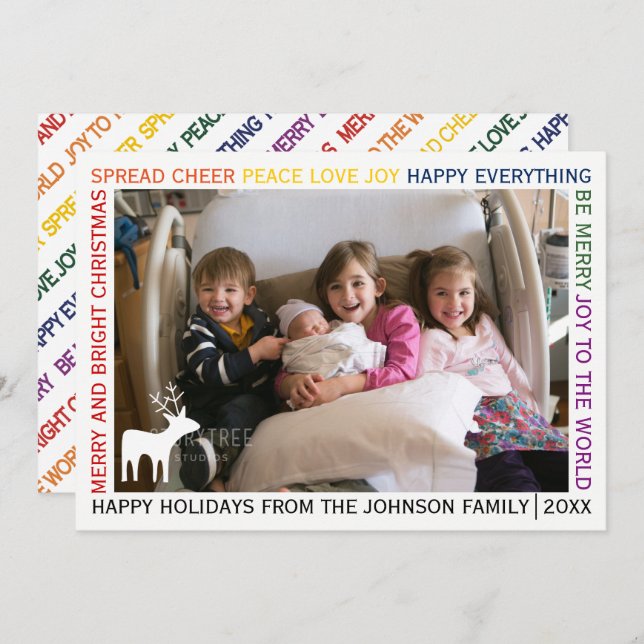 Fileira de cartão com fotos de férias de Natal (Frente/Verso)