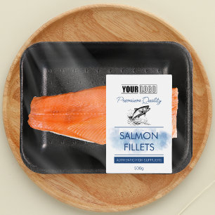 Filetes de salmão Etiqueta de produto de peixe com