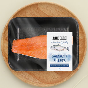 Filetes de salmão Etiqueta de produto de peixe com