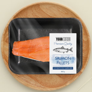 Filetes de salmão Etiqueta de produto de peixe com