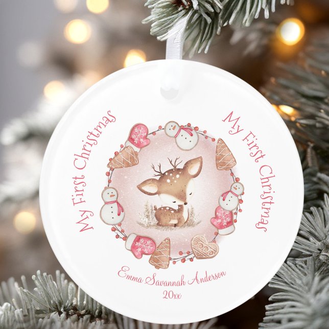 Filhinha Bonita Primeiro Ornamento de Nome Rosa de (Cute Baby Girl First Christmas Pink Name Ornament)