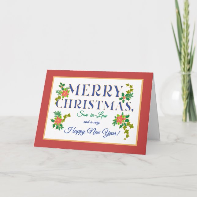 Filho de Direito, Poinsettias Holly Ivy Cartão de  (Frente)